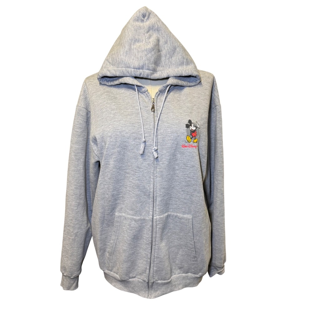 Walt Disney World Mickey Mouse Zip Up‎ Hoodie Heather Gray Sweatshirt Large